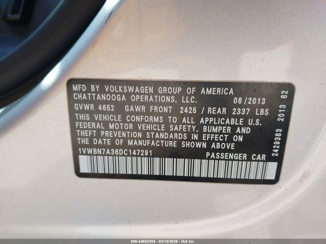 2013 VOLKSWAGEN PASSAT 1VWBN7A36DC147291 Photo 8