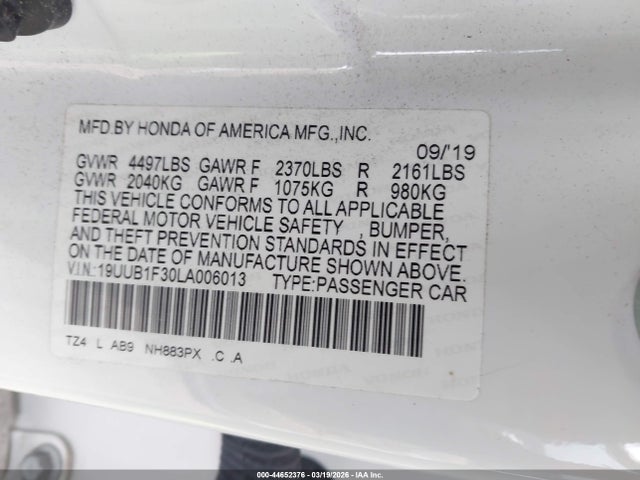 Продажа на аукционе авто 2020 Acura Tlx Standard, vin: 19UUB1F30LA006013, номер лота: 44652376