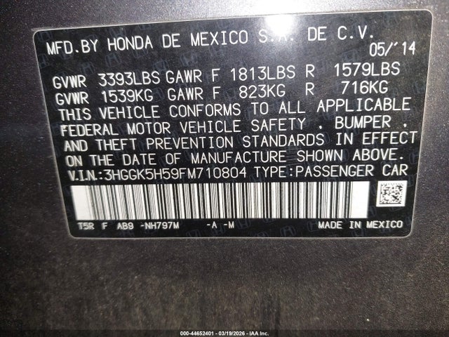 3HGGK5H59FM710804 Honda FIT LX