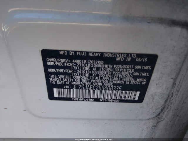 Aukcja sprzedaży 2017 Subaru Forester 2.5i Premium, vin: JF2SJAEC2HH408335, numer aukcji: 44652406