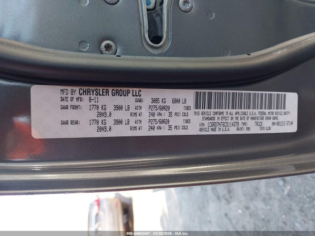 44652407 :رقم المزاد ، 1C6RD7NT6CS114379 vin ، 2012 Ram 1500 Laramie مزاد بيع