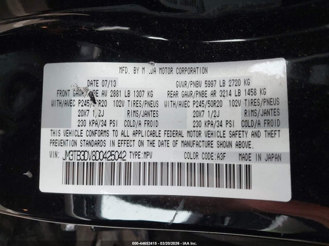 2013 MAZDA CX-9 JM3TB3DV8D0425042 Photo 8