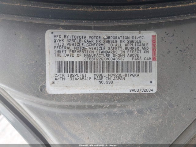 1997 Lexus Es 300 მანქანა იყიდება აუქციონზე, vin: JT8BF22GXV0043537, აუქციონის ნომერი: 44652436