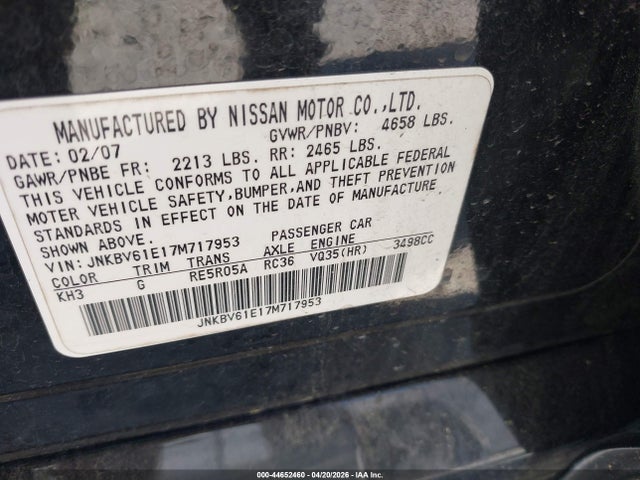 Продаж на аукціоні авто 2007 Infiniti G35 Journey, vin: JNKBV61E17M717953, номер лоту: 44652460