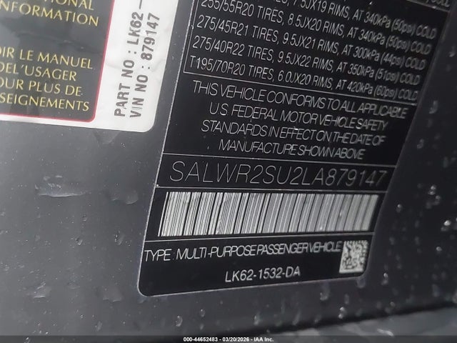SALWR2SU2LA879147 Land Rover Range Rover Sport Hse Mhev