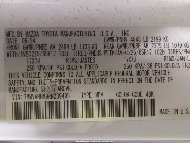 2024 Mazda Cx-50 2.5 S Preferred მანქანა იყიდება აუქციონზე, vin: 7MMVABBM9RN239495, აუქციონის ნომერი: 44652883