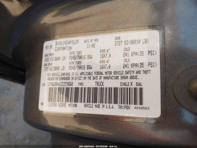 Aukcja sprzedaży 2003 Dodge Dakota Sport/sxt, vin: 1D7HG38X43S223660, numer aukcji: 44653430