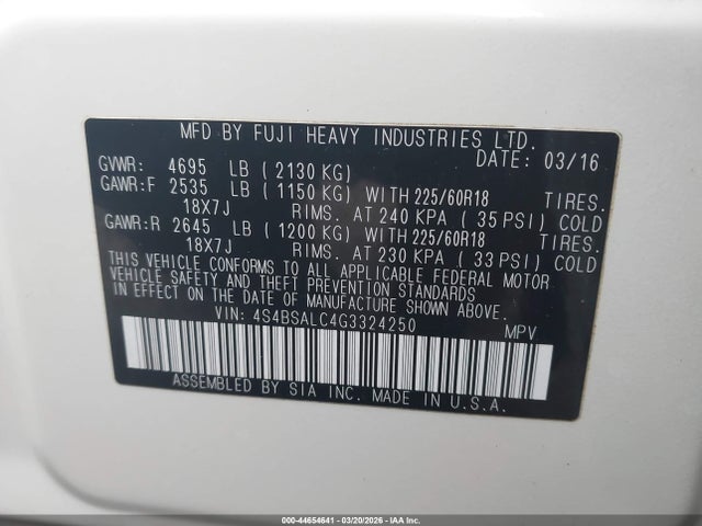 2016 SUBARU OUTBACK 4S4BSALC4G3324250 Photo 8