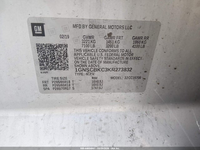 2019 CHEVROLET TAHOE 1GNSCBKC3KR273832 Photo 8