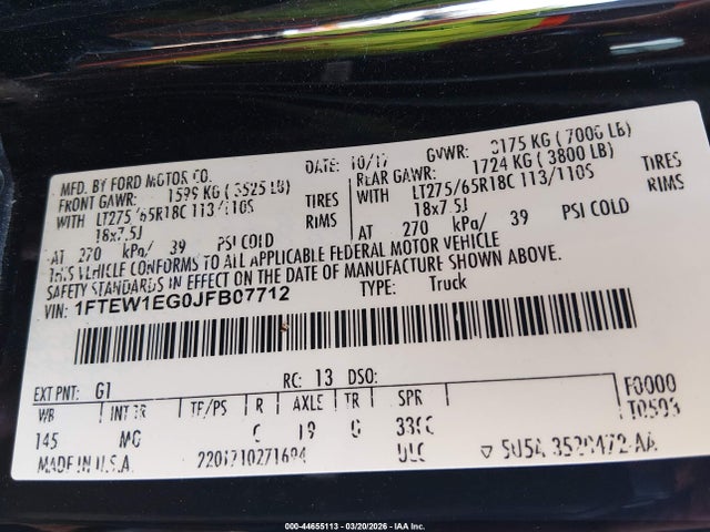 Продажа на аукционе авто 2018 Ford F-150 Xlt, vin: 1FTEW1EG0JFB07712, номер лота: 44655113