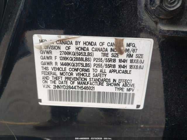 Aukcja sprzedaży 2007 Acura Mdx Technology Package, vin: 2HNYD28447H546021, numer aukcji: 44656005