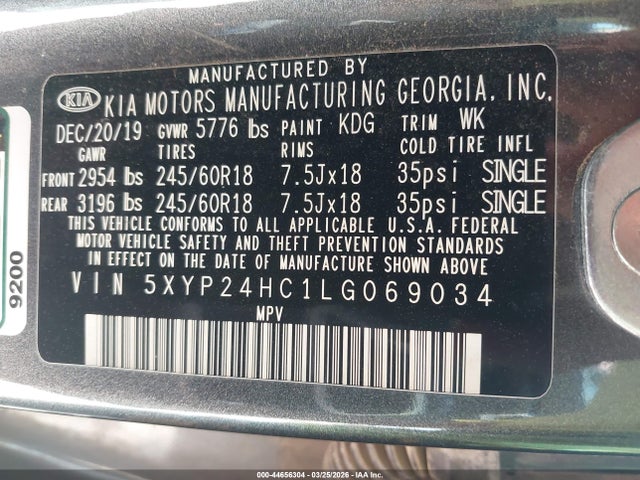 KIA Telluride Lx 2020 5XYP24HC1LG069034 Image 9