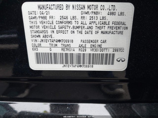 JN1EV7AP4MM706918 Infiniti Q50 PURE