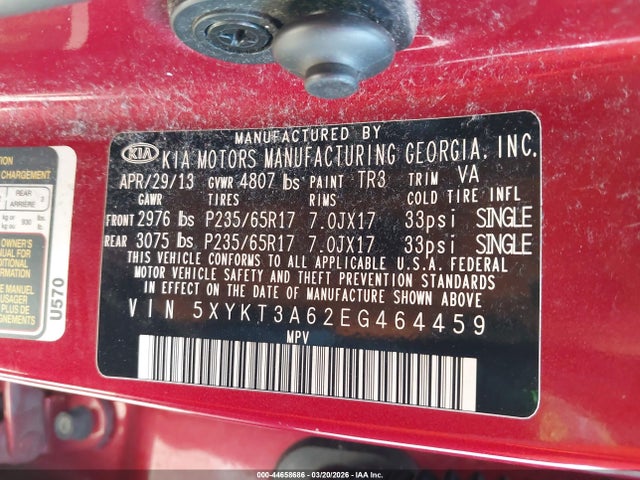 Продаж на аукціоні авто 2014 Kia Sorento Lx, vin: 5XYKT3A62EG464459, номер лоту: 44658686