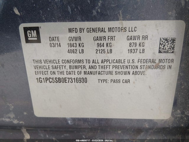 1G1PC5SB0E7316930 Chevrolet Cruze 1lt Auto