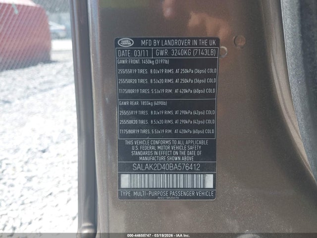 2011 LAND ROVER LR4 SALAK2D40BA576412 Photo 8