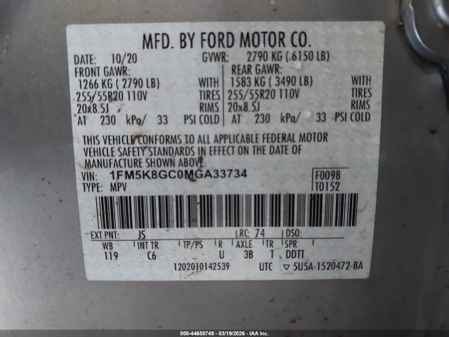 1FM5K8GC0MGA33734 Ford Explorer St