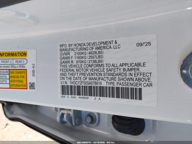 1HGCY2F50SA078619 Honda Accord Hybrid Sport