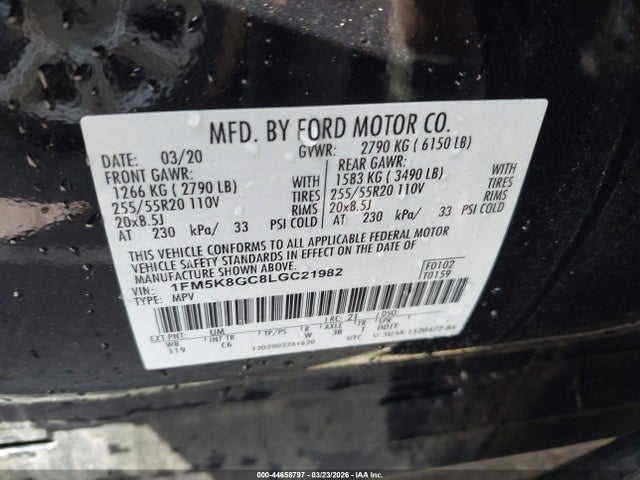 44658797 :رقم المزاد ، 1FM5K8GC8LGC21982 vin ، 2020 Ford Explorer St مزاد بيع