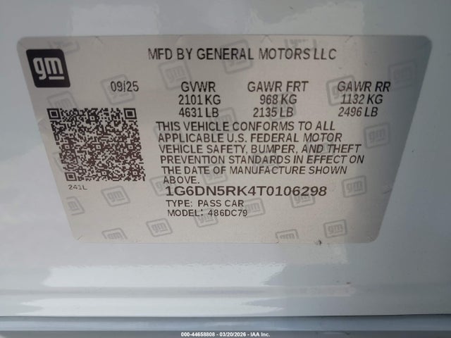 Продаж на аукціоні авто 2026 Cadillac Ct5 Premium Luxury Rwd, vin: 1G6DN5RK4T0106298, номер лоту: 44658808