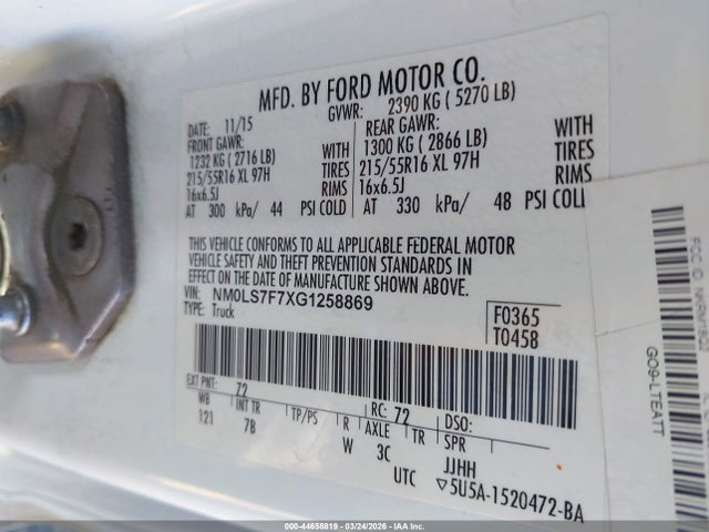 Продажа на аукционе авто 2016 Ford Transit Connect Xlt, vin: NM0LS7F7XG1258869, номер лота: 44658819