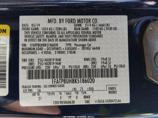 1FATP8UH8K5186020 Ford Mustang Ecoboost