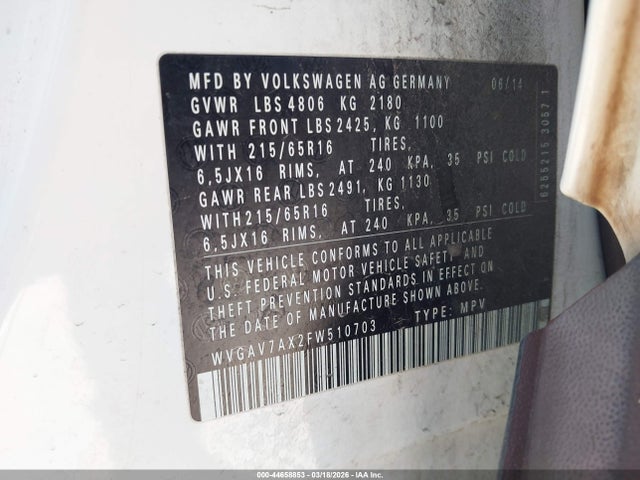 2015 VOLKSWAGEN TIGUAN WVGAV7AX2FW510703 Photo 8