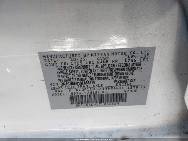 3N1CN8EV1SL885559 Nissan Versa 1.6 Sv