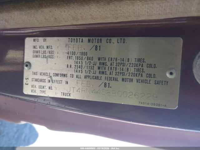 1981 TOYOTA PICKUP / CAB CHASSIS JT4RN44S8B0026229 Photo 8