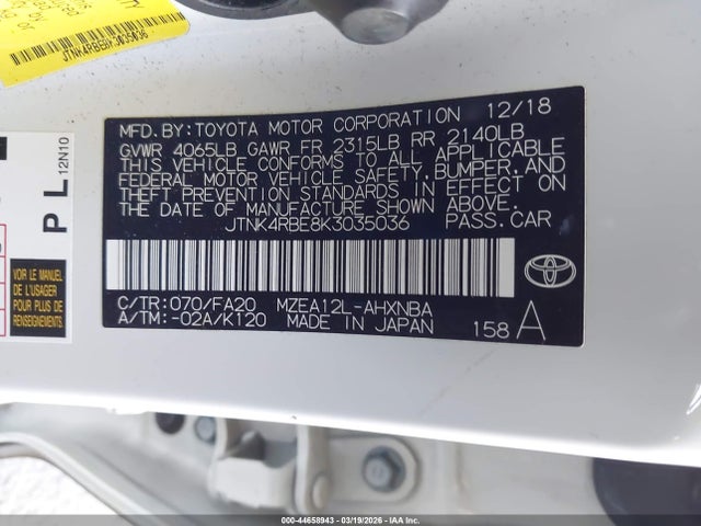 JTNK4RBE8K3035036 Toyota COROLLA SE