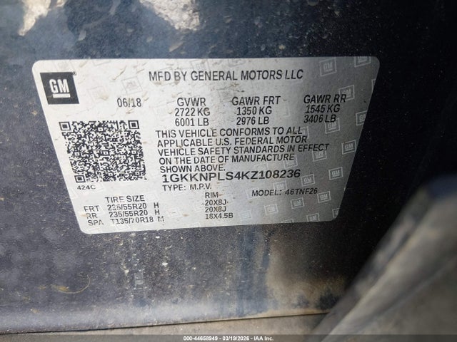 Продаж на аукціоні авто 2019 Gmc Acadia Denali, vin: 1GKKNPLS4KZ108236, номер лоту: 44658949