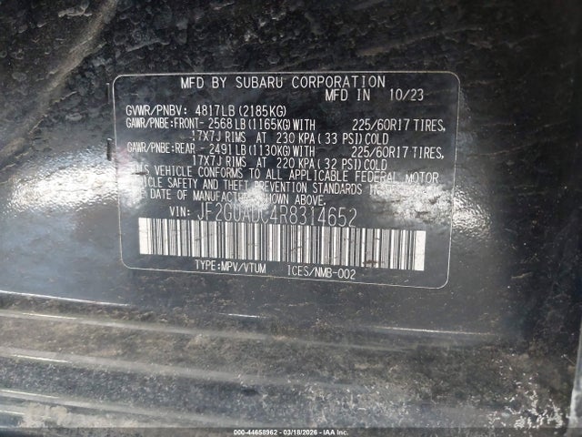 2024 Subaru Crosstrek Premium მანქანა იყიდება აუქციონზე, vin: JF2GUADC4R8314652, აუქციონის ნომერი: 44658962