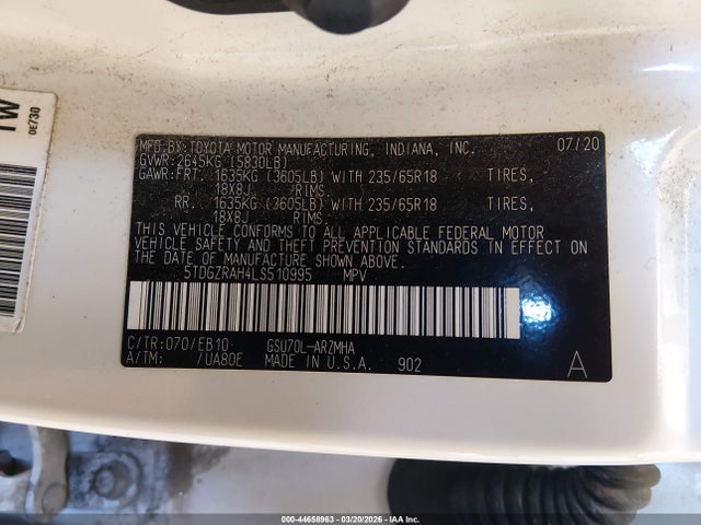 Toyota Highlander Xle 2020 5TDGZRAH4LS510995 Image 9