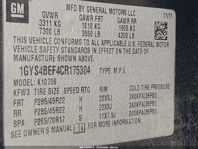 2012 CADILLAC ESCALADE 1GYS4BEF4CR175304 Photo 8