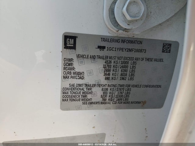 Auction sale of the 2021 Chevrolet Silverado 2500hd 4wd  Standard Bed Ltz, vin: 1GC1YPEY2MF160873, lot number: 44659012