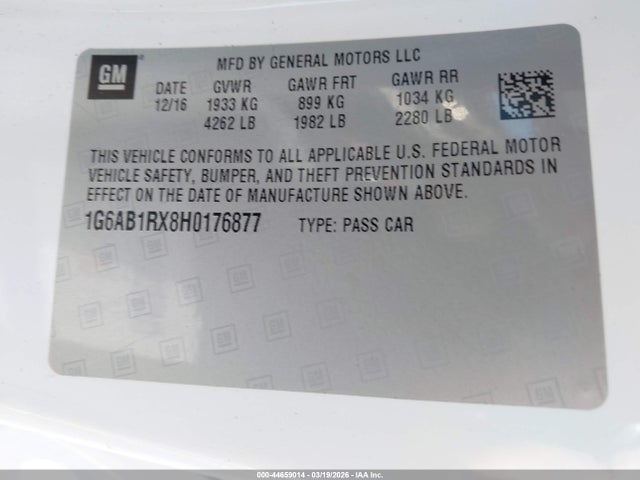 Aukcja sprzedaży 2017 Cadillac Ats Luxury, vin: 1G6AB1RX8H0176877, numer aukcji: 44659014