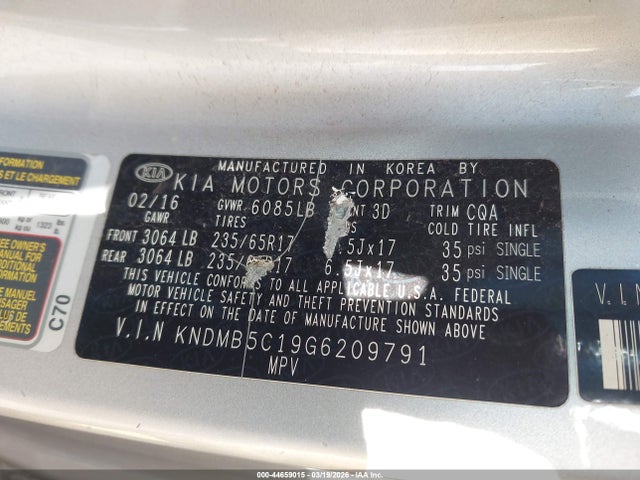 2016 Kia Sedona Lx მანქანა იყიდება აუქციონზე, vin: KNDMB5C19G6209791, აუქციონის ნომერი: 44659015
