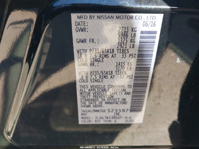 2016 Infiniti Qx60 მანქანა იყიდება აუქციონზე, vin: 5N1AL0MN3GC523597, აუქციონის ნომერი: 44659072