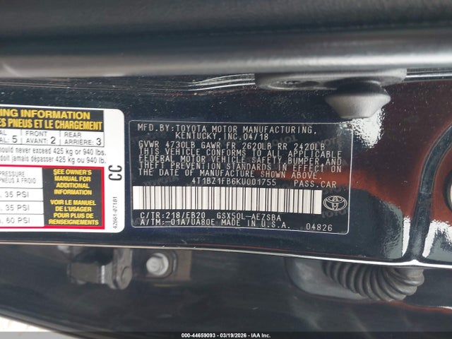 4T1BZ1FB6KU001755 Toyota Avalon Touring
