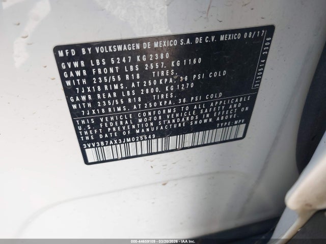 2018 VOLKSWAGEN TIGUAN 3VV3B7AX3JM025549 Photo 8