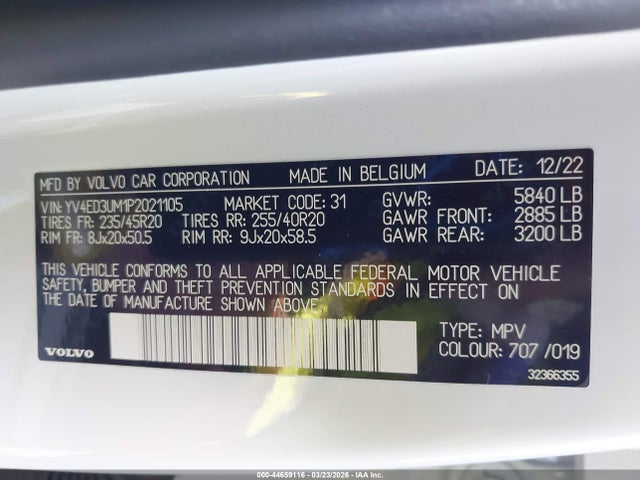 YV4ED3UM1P2021105 Volvo Xc40 Recharge Pure Electric Twin Ultimate