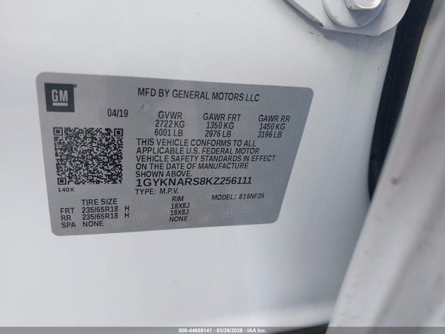 44659141 :رقم المزاد ، 1GYKNARS8KZ256111 vin ، 2019 Cadillac Xt5 Standard مزاد بيع