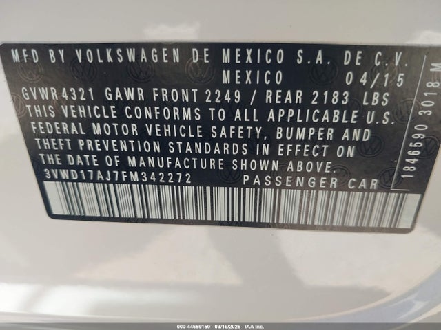 3VWD17AJ7FM342272 Volkswagen Jetta 1.8t Se