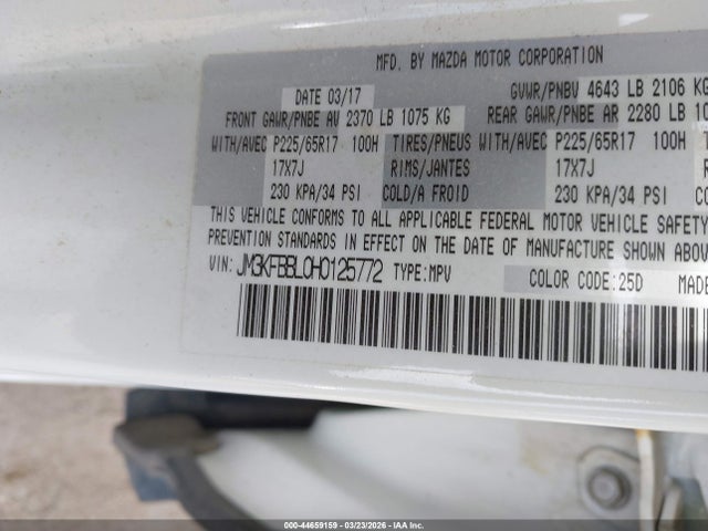 44659159 :رقم المزاد ، JM3KFBBL0H0125772 vin ، 2017 Mazda Cx-5 Sport مزاد بيع