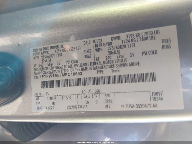 1FTFW1E57MFC18653 Ford F-150 Xlt