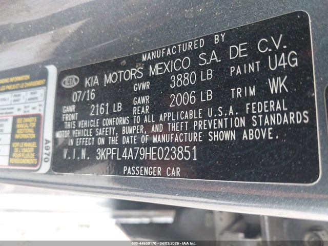 3KPFL4A79HE023851 KIA FORTE S