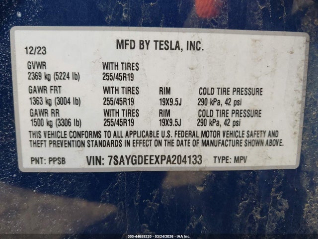Продажа на аукционе авто 2023 Tesla Model Y Awd/long Range Dual Motor All-wheel Drive, vin: 7SAYGDEEXPA204133, номер лота: 44659220