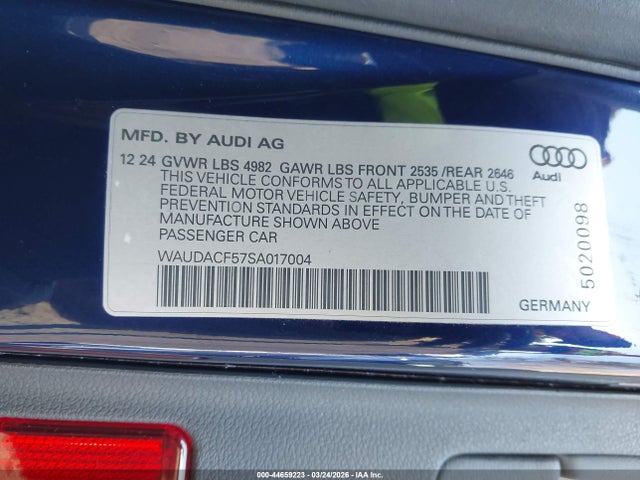 Aukcja sprzedaży 2025 Audi A5 Sportback Premium 45 Tfsi S Line Quattro S Tronic, vin: WAUDACF57SA017004, numer aukcji: 44659223