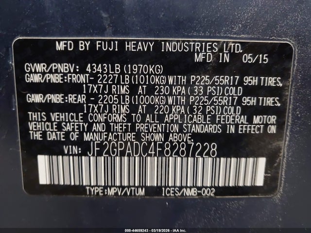 Продаж на аукціоні авто 2015 Subaru Xv Crosstrek 2.0i Premium, vin: JF2GPADC4F8287228, номер лоту: 44659243