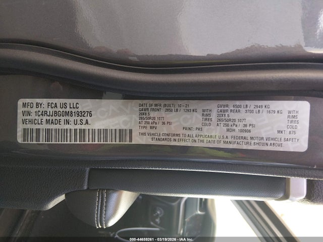 1C4RJJBG0M8193276 Jeep Grand Cherokee L Limited 4x2